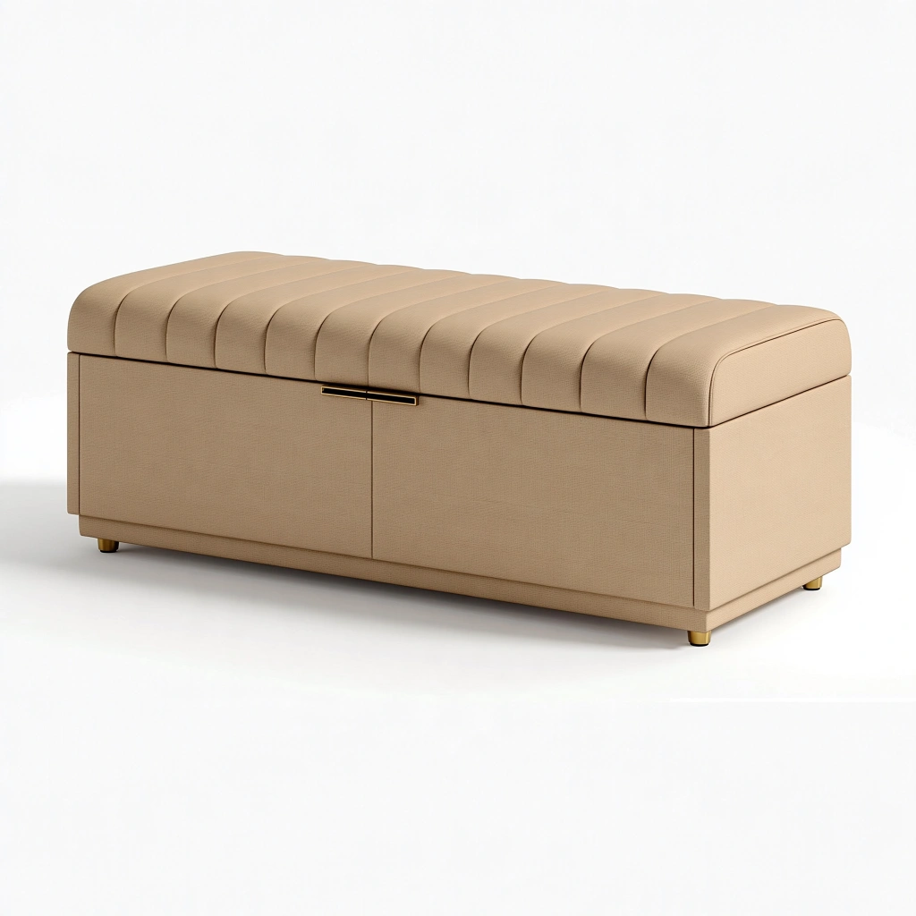Sitzbank mit Stauraum 120 x 45 x 48 cm Beige Textil gepolstert mit geriffelter Sitzfläche