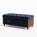 Sitzbank mit Stauraum 120 x 45 x 50 cm Holz Textil Dunkelblau Walnussfarben klassisch