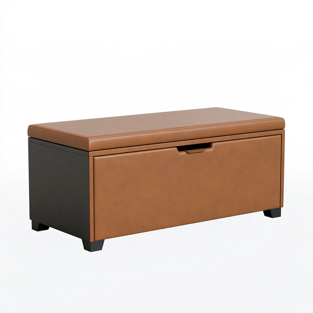 Aufbewahrungsbank 100 x 40 x 45 cm Kunstleder Cognac gepolstert mit Schublade