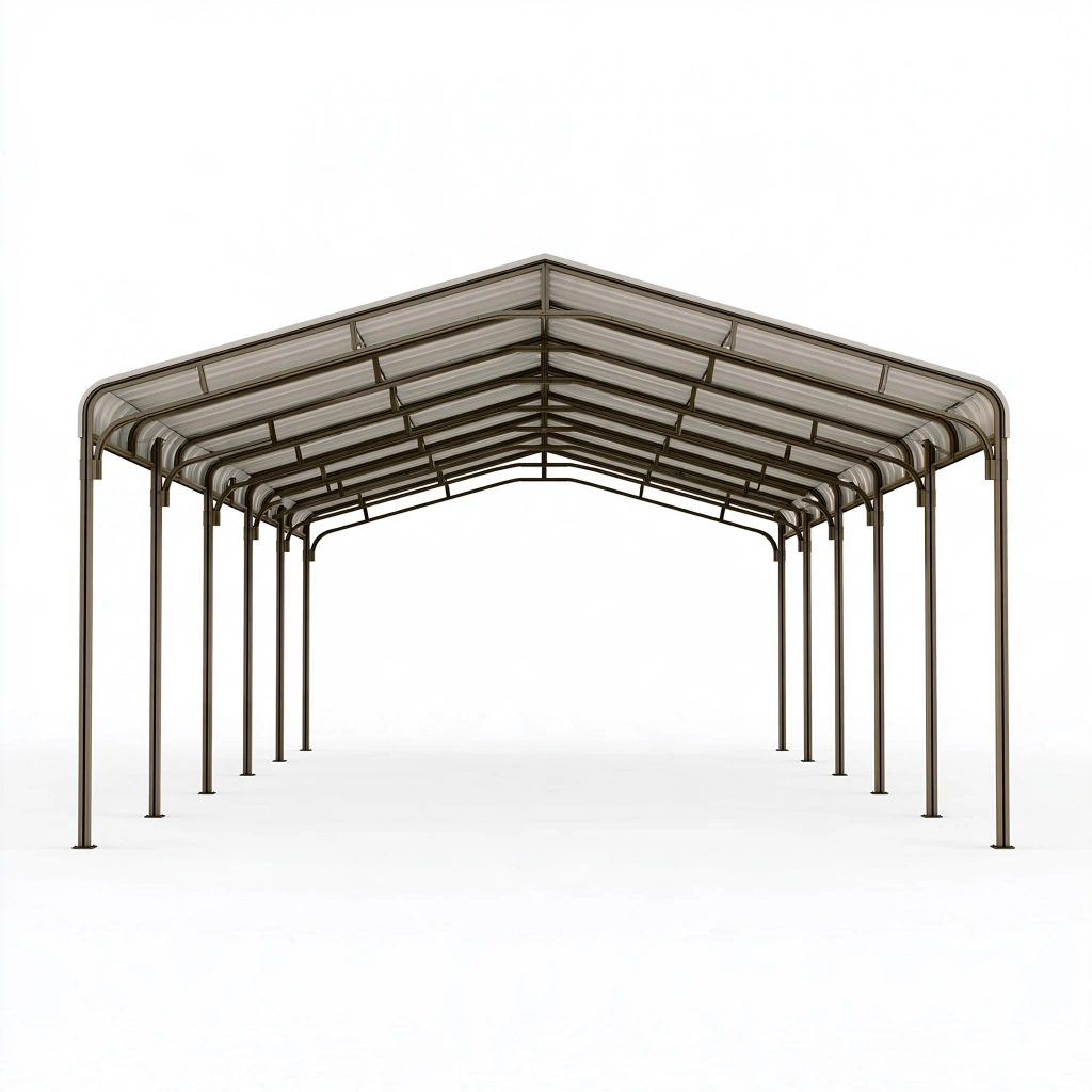 Carport 600 x 300 x 270 cm aus Metall Grau mit lichtdurchlässiger Überdachung für Fahrzeuge