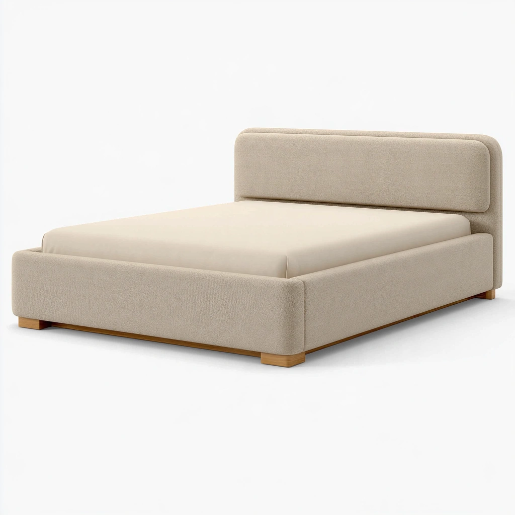 Polsterbett 180 x 200 cm Beige Stoff Holzfüße modernes Doppelbett