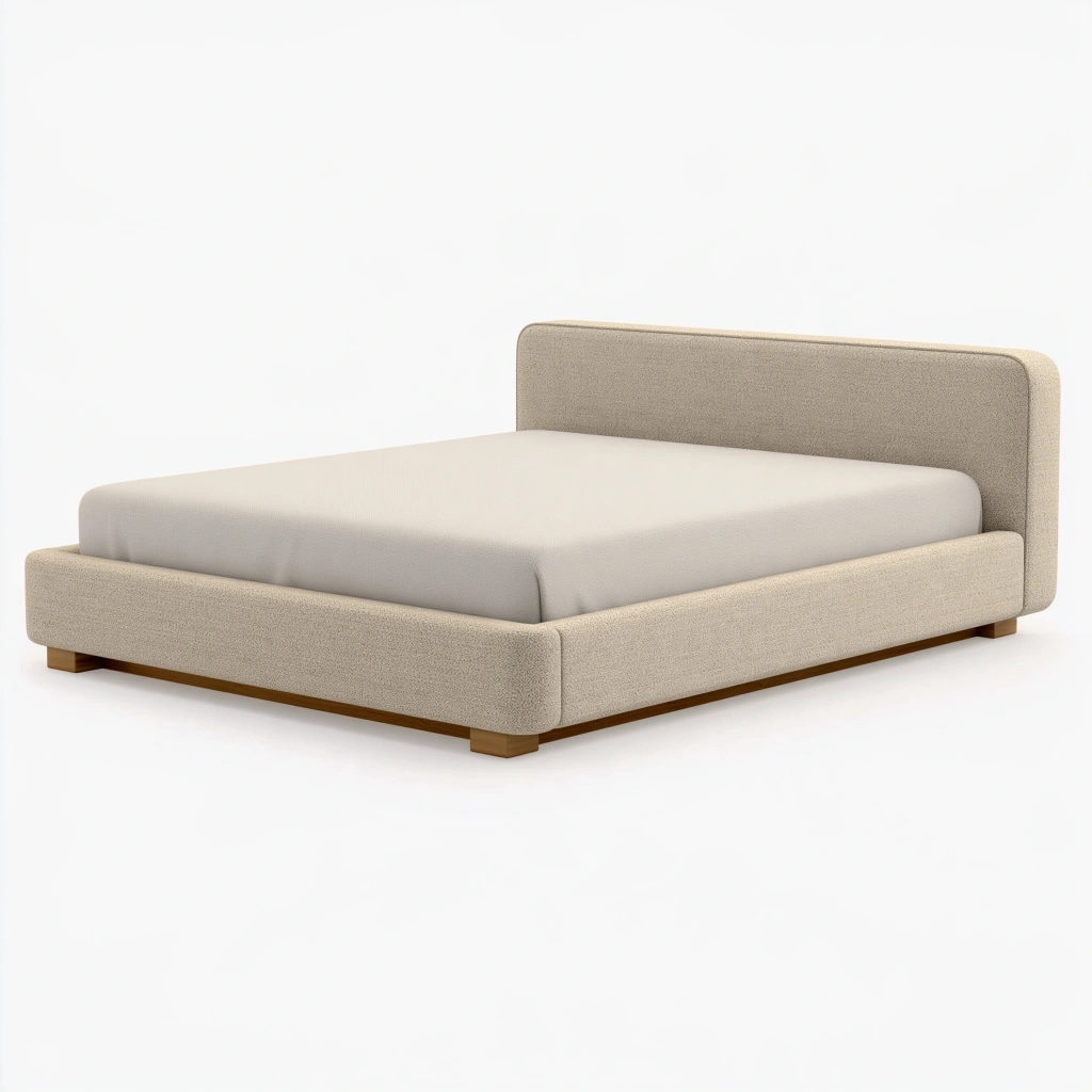 Polsterbett 160 x 200 cm Beige Stoff mit Holzfüßen modernes Doppelbett