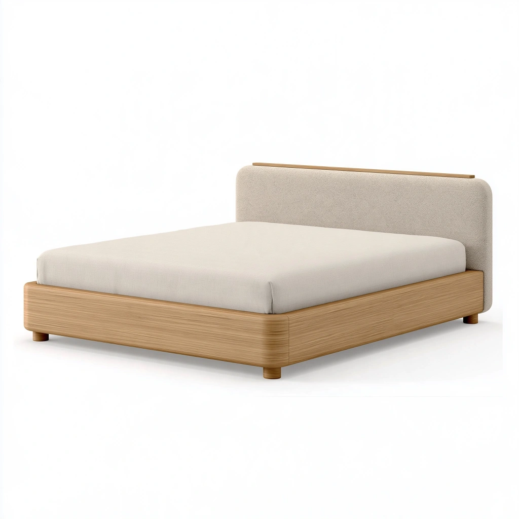 Polsterbett 180 x 200 cm Holz Beige - modernes Bettgestell mit gepolstertem Kopfteil