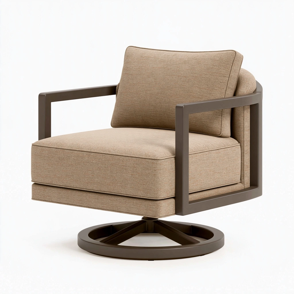 Drehsessel 78 x 85 x 82 cm mit Textilbezug in Beige und Metallgestell - moderner Loungesessel