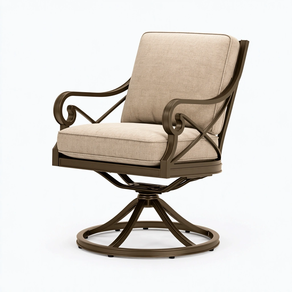 Drehsessel 75 x 80 x 95 cm aus Metall und Textil in Beige Braun mit gepolsterter Sitzfläche