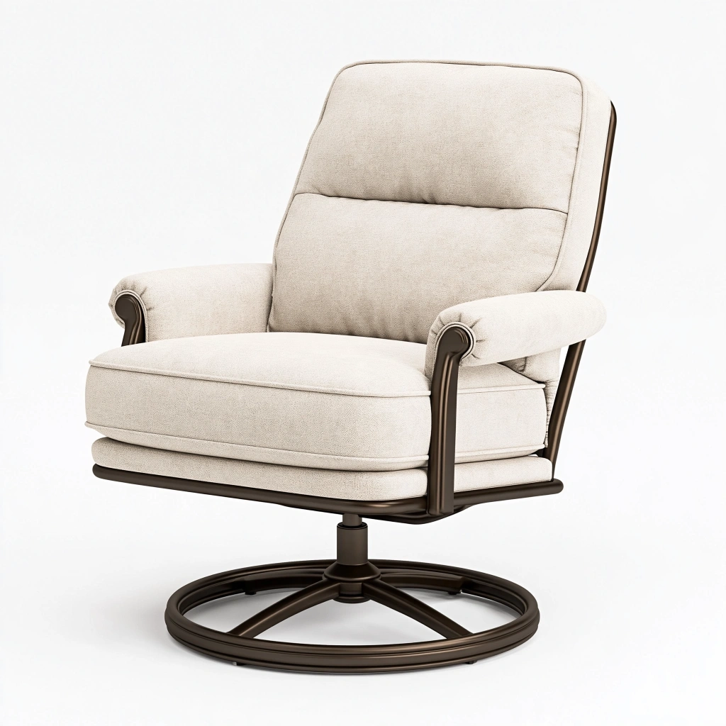 Drehsessel 80 x 85 x 100 cm mit Textilbezug in Creme - gepolsterter Loungesessel mit Metallgestell