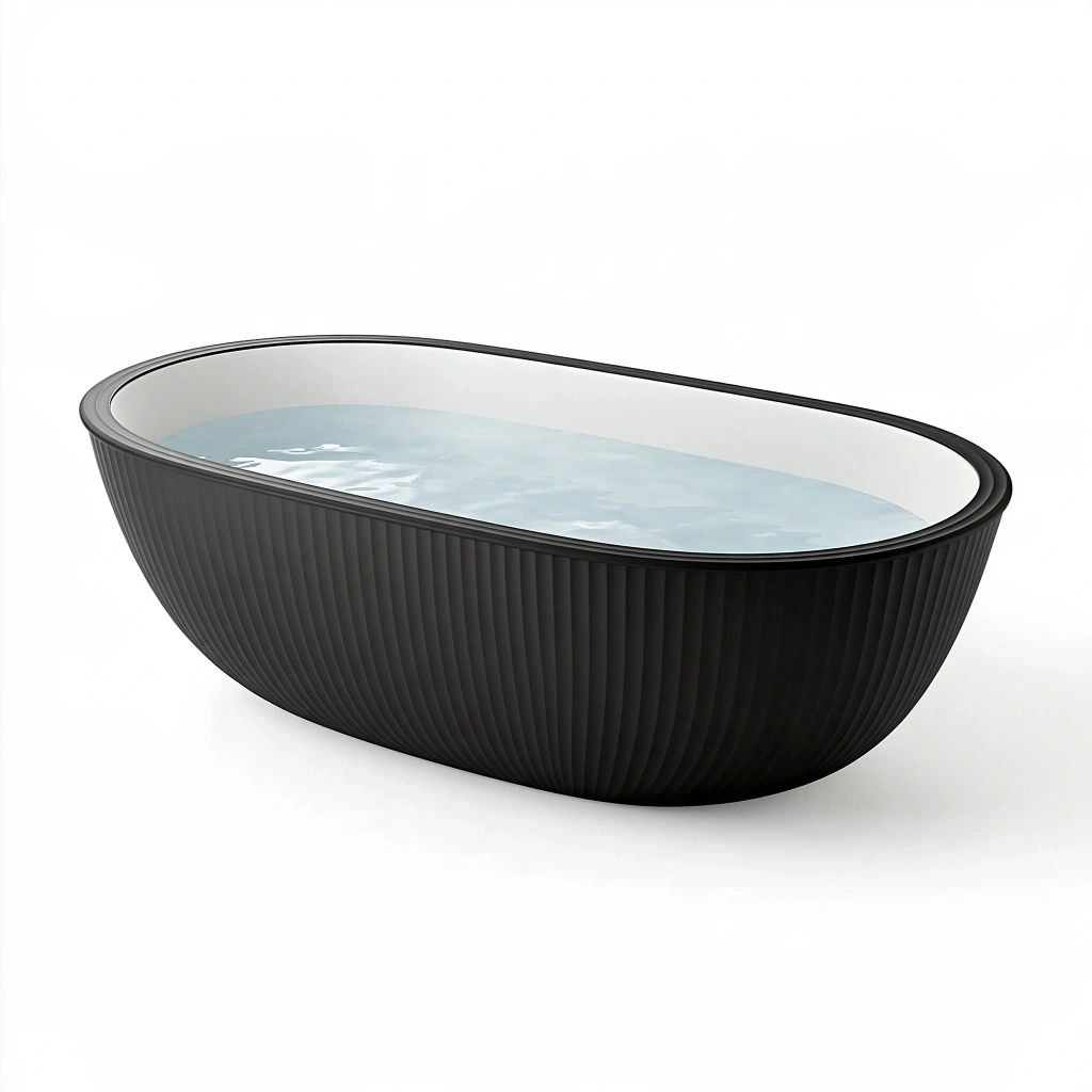 Freistehende Badewanne 170 x 75 cm Schwarz Weiß Acryl oval geriffelt