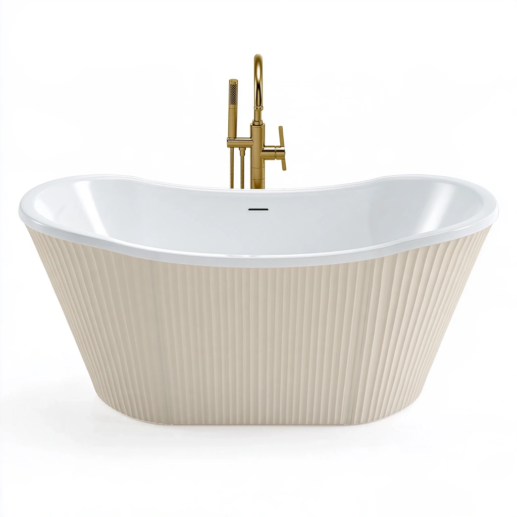 Freistehende Badewanne 170 x 80 x 58 cm aus Acryl in Weiß Creme mit geriffelter Verkleidung