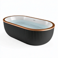 Freistehende Badewanne 170 x 75 x 60 cm Acryl Schwarz Weiß Kupfer oval gerippt