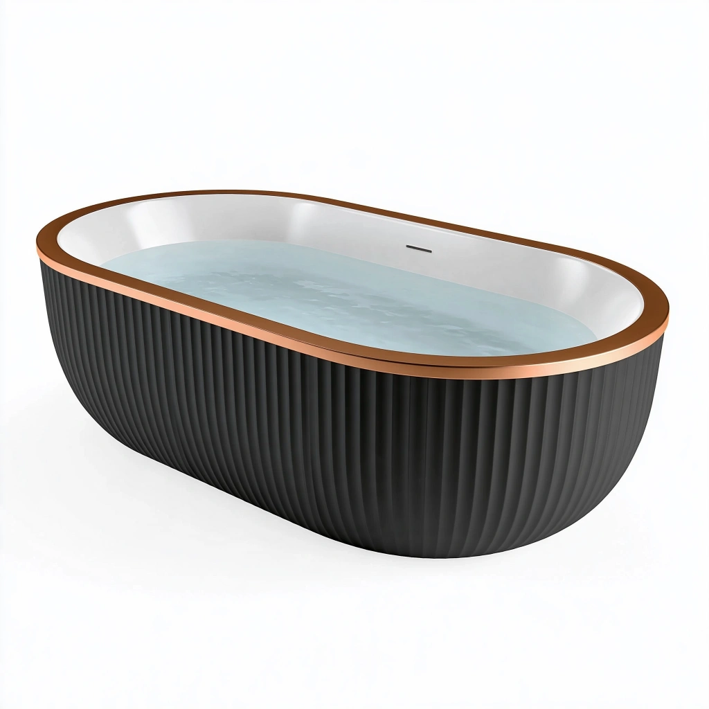 Freistehende Badewanne 170 x 75 x 60 cm Acryl Schwarz Weiß Kupfer oval gerippt